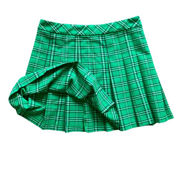 Sunday Best Kelly Green Pleated Plaid Mini Skirt Sz 12 School Girl Old Money - Picture 6 of 9